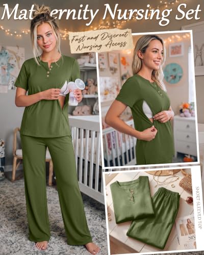 Women Maternity Nursing Set - color: Army Green, size: Large