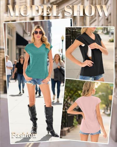 3 Pack Womens Nursing Tops V Neck - color: Light Pink, Blue Green, Black, size: Small