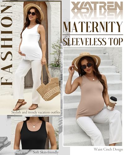 Xaatren 4 Pack Women's Maternity Tank Tops - color: Cream, White, Light Gray, Black, size: Small