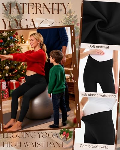 3 Pack Women's Maternity Leggings Pregnancy Pant - color: Black, Black, Black, size: Large