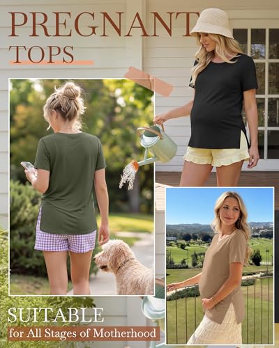 3 Pack Women's Maternity Shirts - color: Apricot, Army Green, Black, size: X-Large