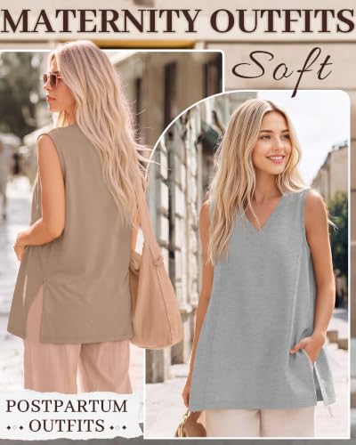 4 Pack Womens Nursing Oversized Tank Tops - color: Khaki, White, Light Gray, Black, size: Small