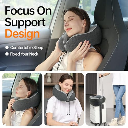 Travel Neck Pillow for Sleeping,100% Pure Memory Foam, Soft Head Support - color: Dark Grey