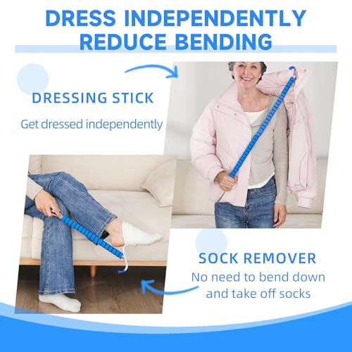 Fanwer Metal Long Shoe Horn with Dressing Stick - Shoe Horn Long Handle for Seniors, Disabled, Elderly | Adjustable Dressing Aid for Post-Surgery, Limited Mobility | Sock Remover & Shoe Helper Tool
