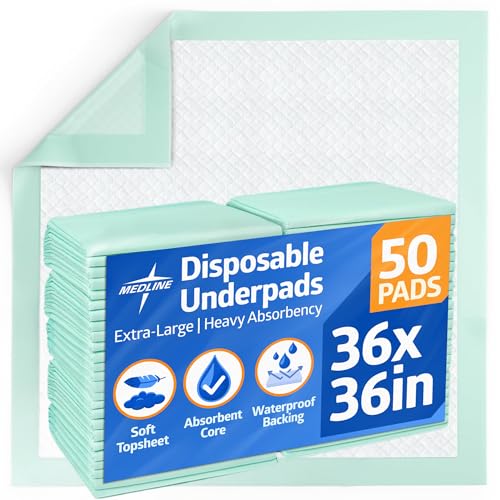 Medline Super Absorbent Underpad, 36" x 36", 50 Count, Extra Large Disposable Incontinence Pads, Protective Bed Pads, Chucks, For Kids, Adults, Elderly, Furniture & Surface Protection Pee Pad - size: 50 Count