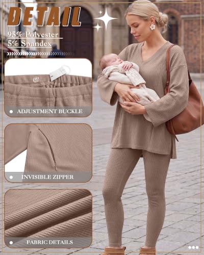 Neer 2 Pcs Maternity Nursing Pajamas Set Oversize - color: Light Coffee, size: Large