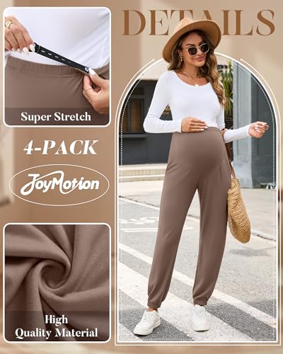 4 Pack Women's Maternity Jogger Pants - color: Beige, Light Coffee, Coffee, Dark Brown, size: XX-Large
