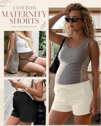 Ficerd 4 Pack Women's Maternity Athletic Shorts - color: Charcoal Gray, Cream, Brown, Black, size: X-Large