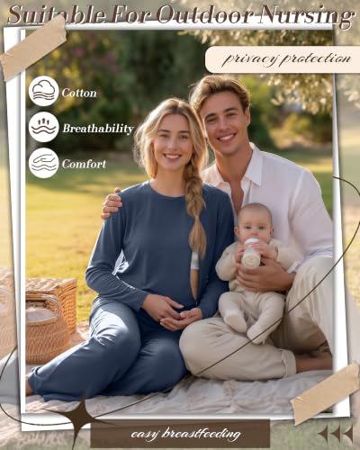 2 Pack Maternity Nursing Pajamas Set - color: Haze Blue, Wine Red, size: Small