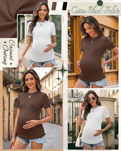 Xaatren 3 Pack Women's Maternity Short Sleeve Shirts - color: Brown, White, Black, size: Small