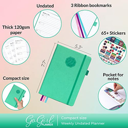 GoGirl Planner for Women, Undated Weekly Agenda Journal, Emerald - color: Emerald, size: Compact (5.3" x 7.7")