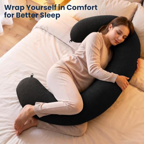 TranquilRelax C Shaped Body Pillow for Side Sleepers, Black-53 * 10" - color: Black, size: 53*10 in
