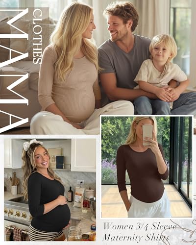 Neer 3 Pack Women's 3/4 Sleeve Crew Neck Maternity Tops - color: Khaki, Brown, Black, size: Medium