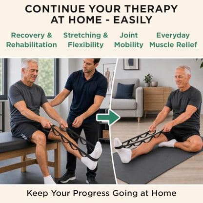 TECEUM Stretching Strap with 10 Loops for Physical Therapy & Rehab - color: Black, size: Polypropylene 1” W - 10 Loops