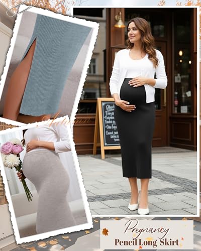 Neer 3 Pack Women's Ribbed Knit Maternity Skirts - color: Light Coffee, Light Blue, Black, size: Large
