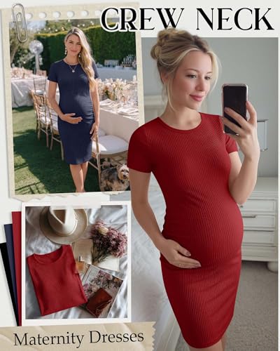 3 Pack Women's Cotton Maternity Dresses - color: Wine Red, Navy Blue, Black, size: Large