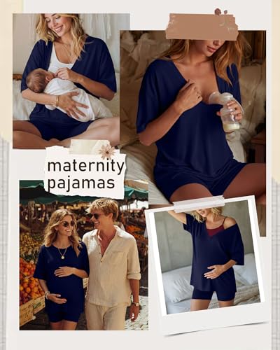 Women's 2 Piece Maternity Oversized Set - color: Navy Blue, size: Small