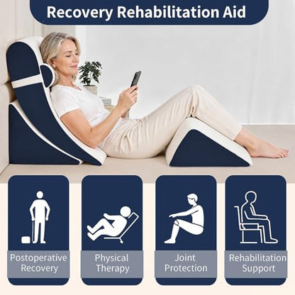 Wedge Pillow Set for After Surgery,White/Navy,4PCS-22 - color: White/Navy, size: 4PCS-22''
