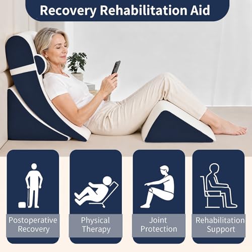 Wedge Pillow Set for After Surgery,White/Navy,4PCS-22 - color: White/Navy, size: 4PCS-22''