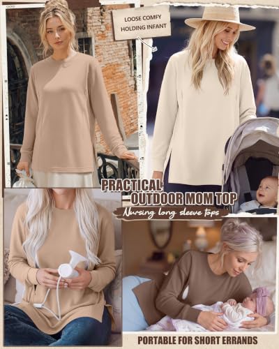 Ficerd 3 Pack Womens Nursing Tops for Breastfeeding - color: Cream, Khaki, Brown, size: XX-Large