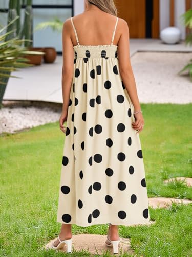 Wenrine Womens Polka Dot Maxi Dress Spaghetti Strap Long Summer Dresses - color: White, size: Small