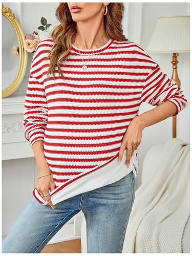 RoseSeek Women's Long Sleeve Crew Neck Maternity Sweatshirt Pullover Tops - color: Mix Red and White, size: X-Large