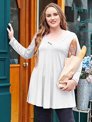 LARACE Women Plus Size Tunic Tops Long Sleeve Shirts for Leggings - color: White, size: Large