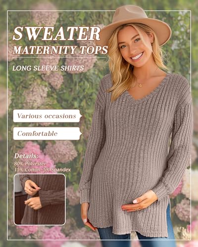 3 Pack Women Ribbed Maternity Sweaters Winter Clothes - color: Black, Dark Camel, Coffee, size: Small