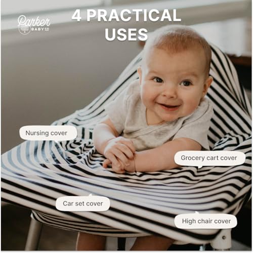 Parker Baby Co. Multi-Use Cover: Carseat Cover, Nursing Cover - Navy Stripe - color: White, Navy Stripes