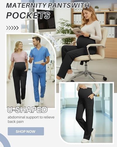 3 Pack Women's Maternity Scrub Pants with 6 Pockets - color: Black, Black, Black, size: Medium
