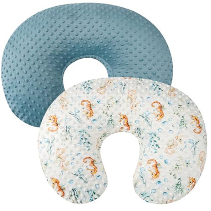 Dot Nursing Pillow Cover Set 2 Pack Compatible with Boppy Pillow - color: Blue & Seahorse