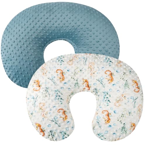 Dot Nursing Pillow Cover Set 2 Pack Compatible with Boppy Pillow - color: Blue & Seahorse