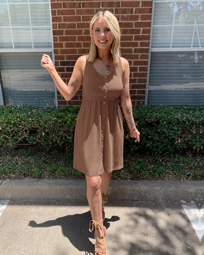 BTFBM Womens Summer Dresses 2026 Beach Vacation - color: Buttons Dark Khaki, size: Medium