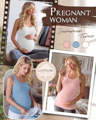 Riyiper 3 Pack Women's Maternity Tank Tops - color: White, Light Blue, Pink, size: Large