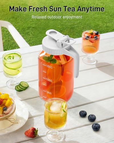 64 oz Mason Jar Pitcher, Glass Pitcher with Lid for Sun Tea & Iced Tea - color: White, size: 64 Ounces
