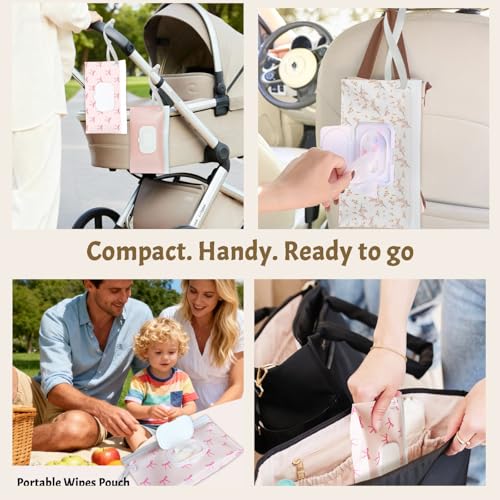 Wipe Dispenser and Wipes Container, 2 Pack Reusable Wipes Holder and Travel Wipes Case, Refillable Pouch for Baby Essentials, blush& bow Design (Blush) - color: Blush