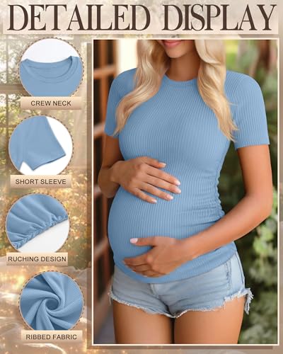 Ficerd 3 Pack Women's Short Sleeve Maternity Shirts - color: Black, Light Heather Gray, Sky Blue, size: Small