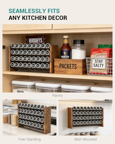 Spice Rack Organizer with 36 Glass Jars, for Cabinet Wall Mount Countertop - size: With 36 Jars, 17.2"W × 9.4"H