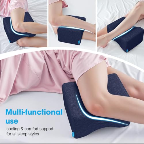Knee Pillow for Side Sleepers, Leg Pillow with Cooling Gel, Blue/Large - color: Dark Blue, size: Large