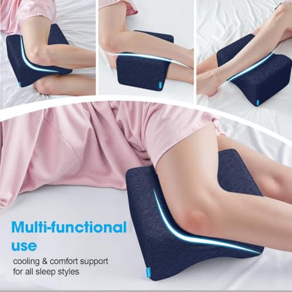 Knee Pillow for Side Sleepers, Leg Pillow with Cooling Gel, Blue/Large - color: Dark Blue, size: Large