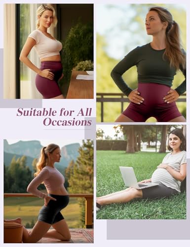 Siimcuzy 4 Pack Women's Maternity Shorts with Pockets Over the Belly - color: 2 Black 1 Heather Grey 1 Wine, size: Medium