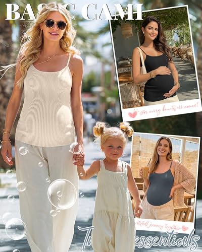 4 Pack Maternity Tank Tops - color: Charcoal Gray, Cream, Brown, Black, size: X-Large