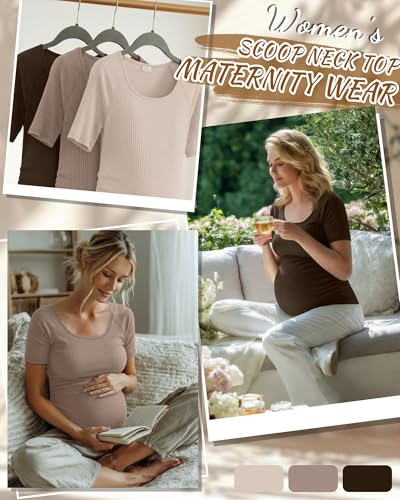 3 Pack Women's Maternity Tops - color: Milk Apricot, Light Coffee, Coffee, size: Small