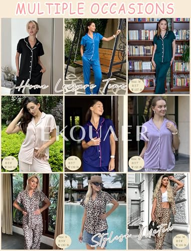 Ekouaer Pajamas for Women Set Ruffle Sleeve Button Up with Long Pants - color: Black, size: Medium