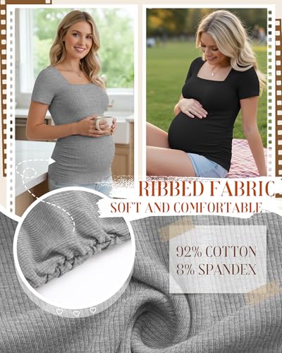 Huukeay 4 Pack Women's Short Sleeve Maternity Shirts - color: Black, Dark Gray, Heather Gray, Navy Blue, size: XX-Large