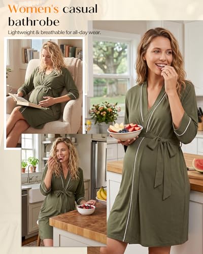 Cutecrop 2 Pack Maternity Nursing Robe Delivery Gown - color: Black, Army Green, size: Medium