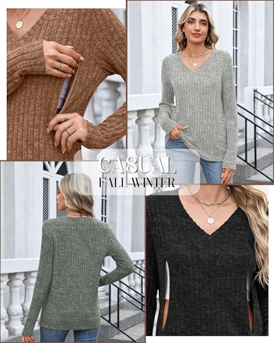 4 Pack Women's Maternity Nursing Tops - color: Black, Light Gray, Coffee, Army Green, size: Large