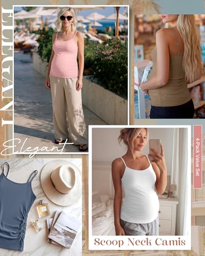 4 Pack Maternity Tank Tops - color: White, Gray-blue, Pink, Khaki, size: XX-Large