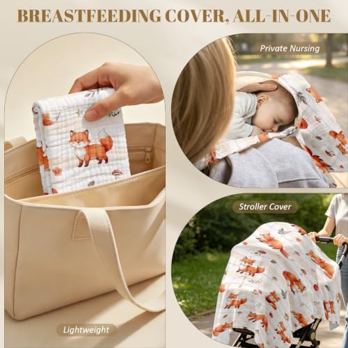 Fox Nursing Covers for Breastfeeding New Mom Feeding Cover for Breastfeeding Portable Breathable Baby Nursing Covers - color: fox