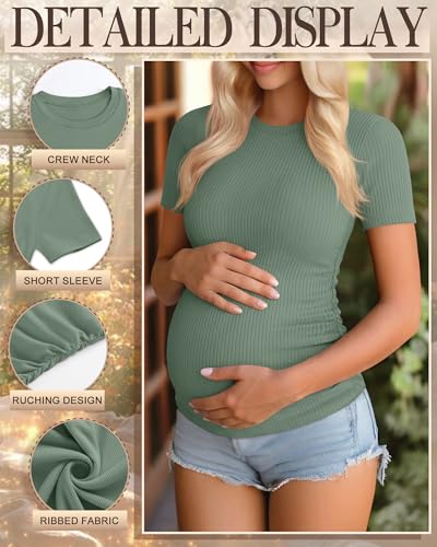 Ficerd 3 Pack Women's Short Sleeve Maternity Shirts - color: Black, Light Green, Dark Red, size: Large